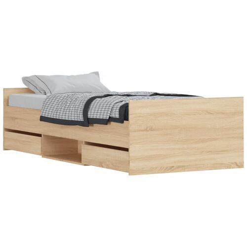 Sengeramme med sengegavl og fodgærde 100x200 cm sonoma-eg