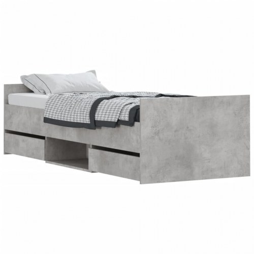 Sengeramme med sengegavl og fodgærde 75 x 190 cm - betongrå