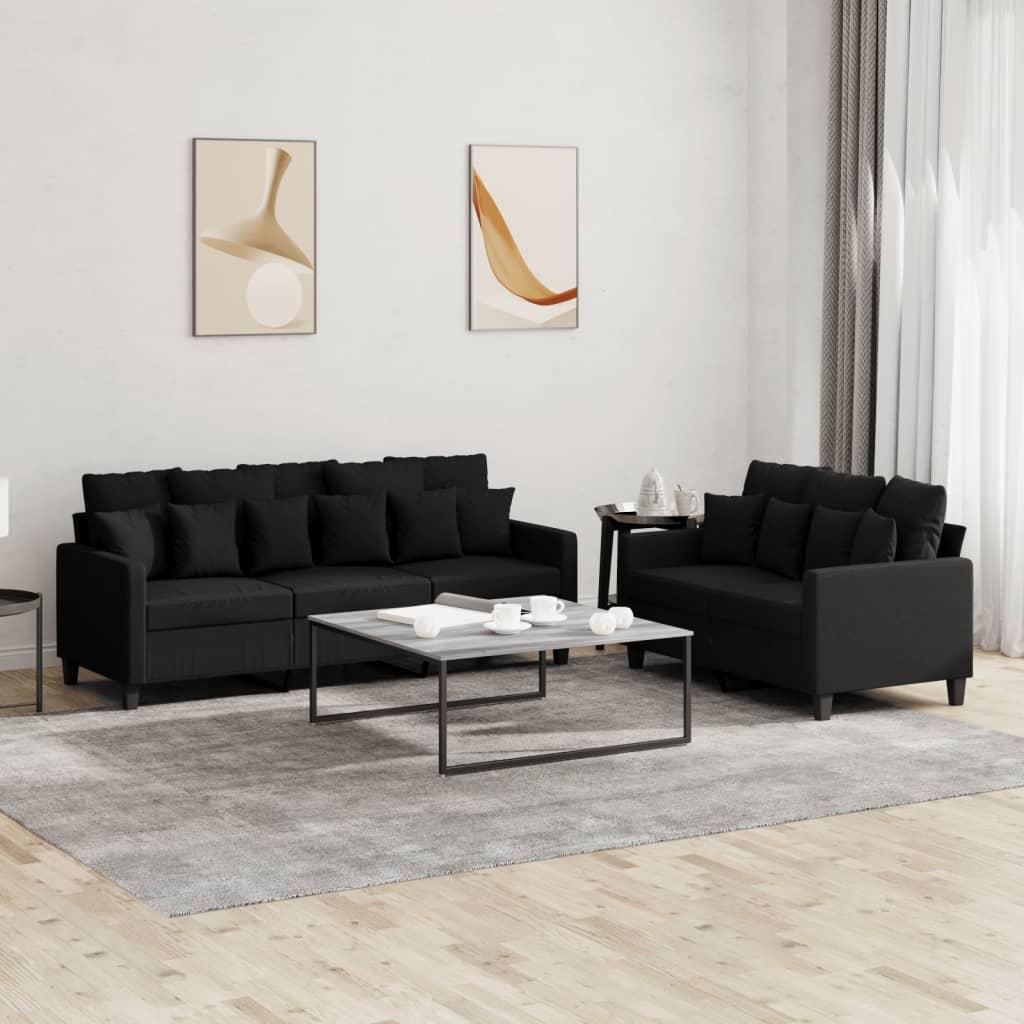 2 personers sofa med hynder stof sort