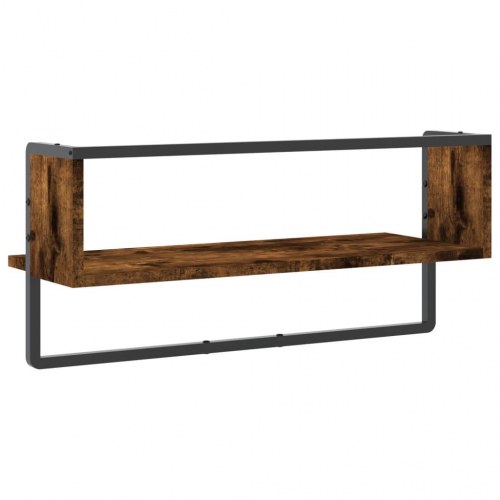 Væghylde med stang 65×25×30 cm - røget egetræsfarve