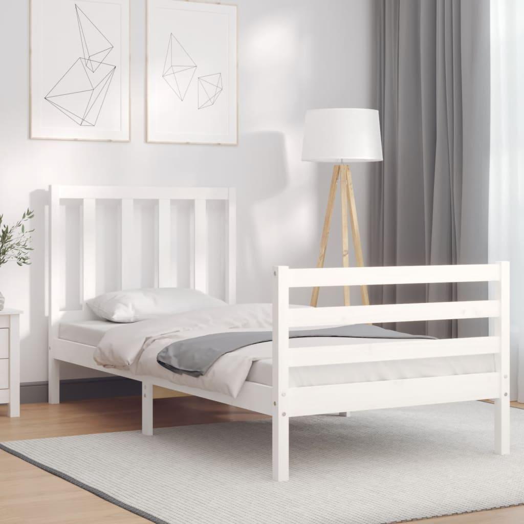 Sengeramme med sengegavl Small Single massivt træ hvid