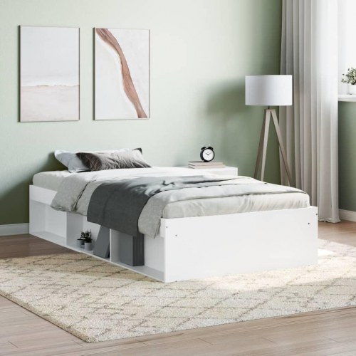 Sengeramme 100x200 cm - hvid med opbevaring