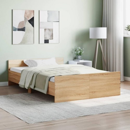 Sengeramme med sengegavl og fodgærde 120x200 cm - sonoma-eg