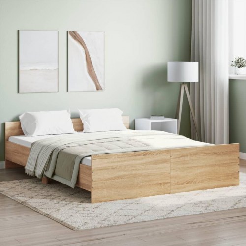 Sengeramme med sengegavl og fodgærde 150x200 cm - sonoma-eg