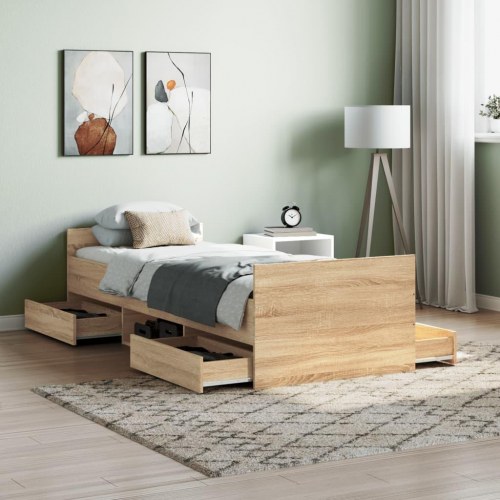 Sengeramme med sengegavl og fodgærde 75 x 190 cm - sonoma-eg