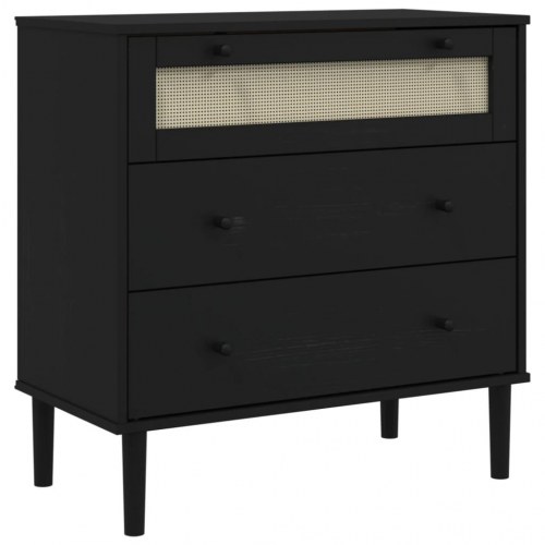 Kommode SENJA i massivt fyrretræ med rattanlook - 80×40×80 cm, sort