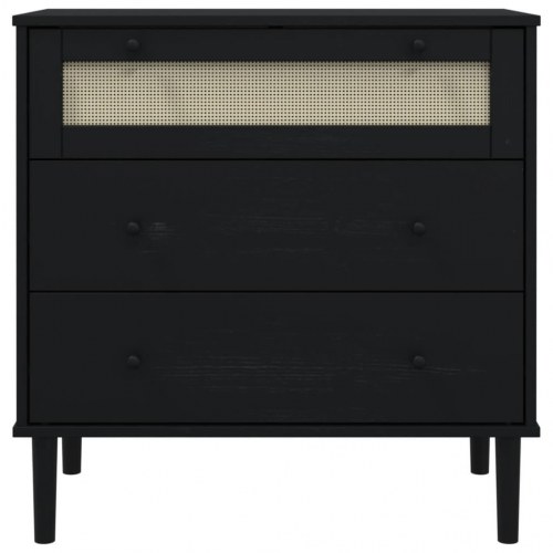 Kommode SENJA i massivt fyrretræ med rattanlook - 80×40×80 cm, sort