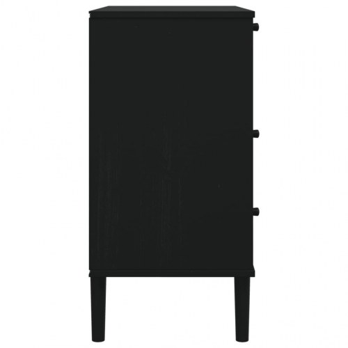 Kommode SENJA i massivt fyrretræ med rattanlook - 80×40×80 cm, sort