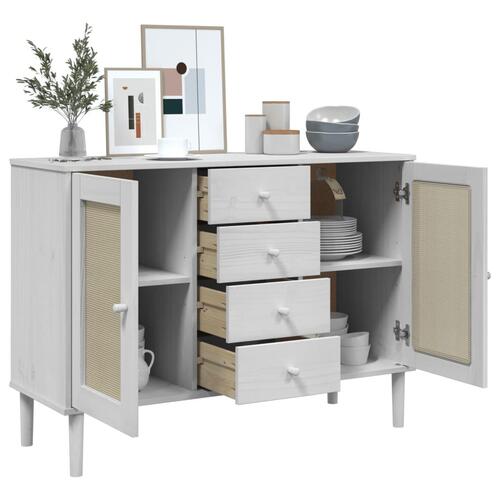 Skænk SENJA 112x40x80 cm rattan-look massivt fyrretræ hvid