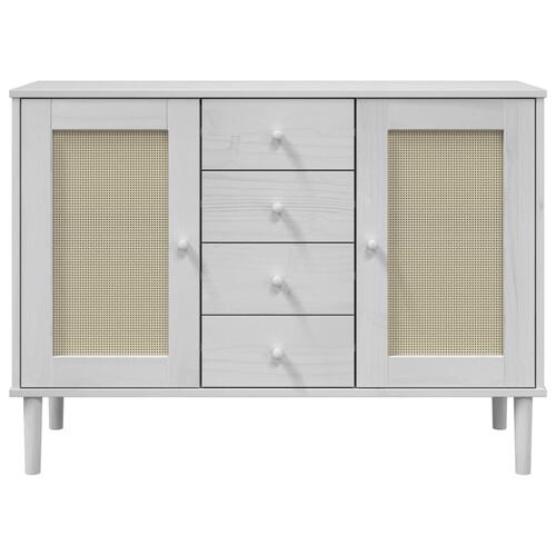 Skænk SENJA 112x40x80 cm rattan-look massivt fyrretræ hvid