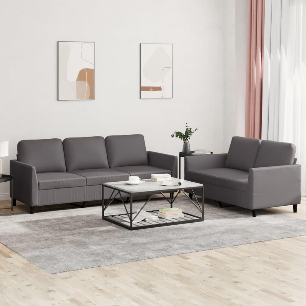 2 personers sofa med hynder kunstlæder grå
