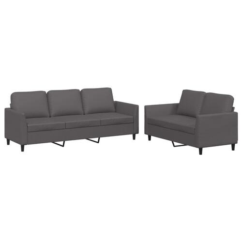 2 personers sofa med hynder kunstlæder grå