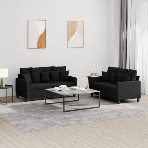 2 personers sofa med hynder stof sort