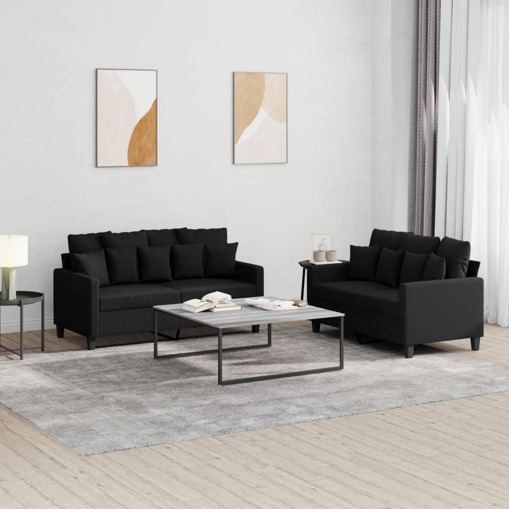 2 personers sofa med hynder stof sort