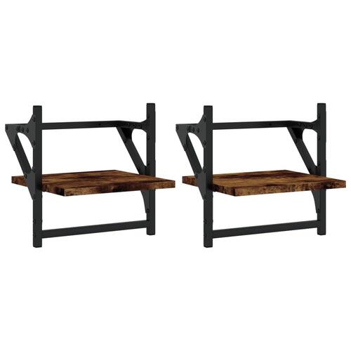 Væghylder med stænger 2 stk. 30x25x30 cm røget egetræsfarve