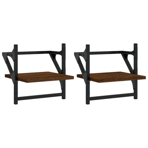 Væghylder med stænger 2 stk. 30x25x30 cm brun egetræsfarve