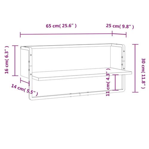 Væghylde med stang 65x25x30 cm sonoma-eg