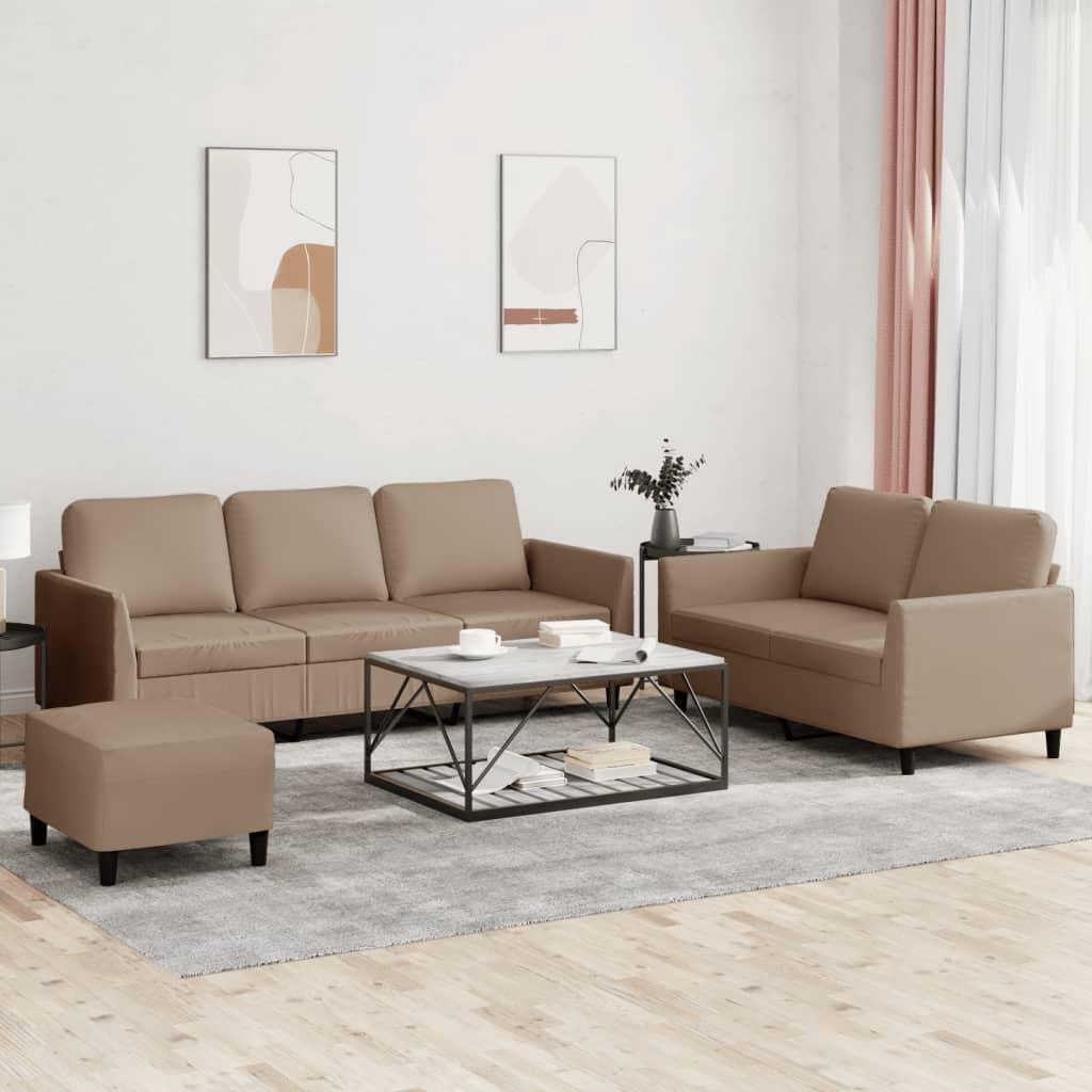 3 personers sofa med hynder kunstlæder cappuccinofarvet