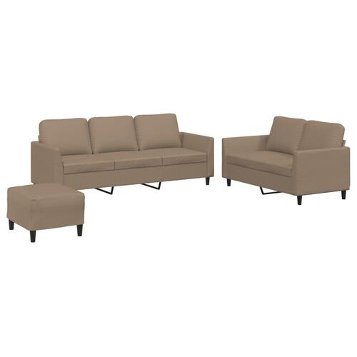 3 personers sofa med hynder kunstlæder cappuccinofarvet
