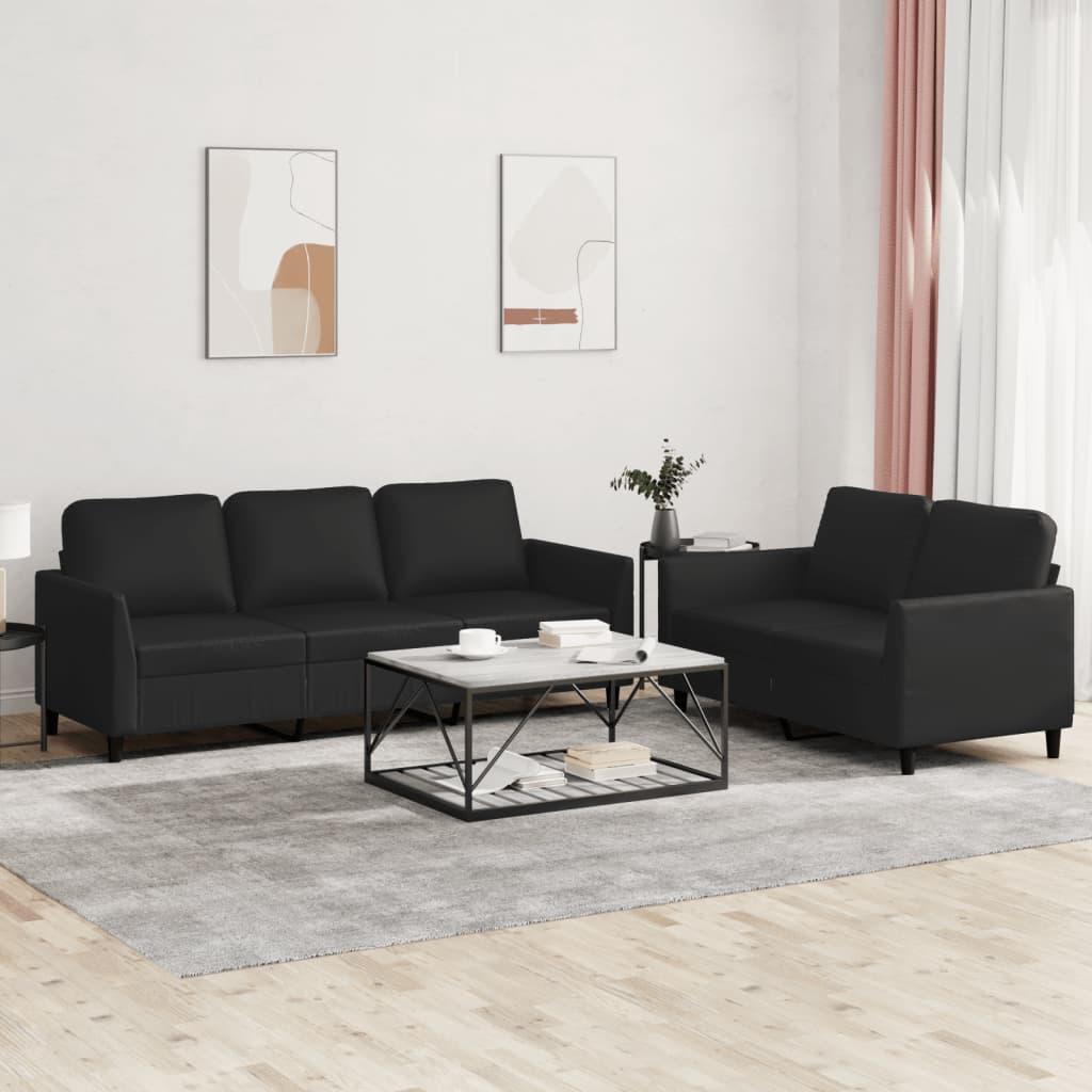 2 personers sofa med hynder kunstlæder sort