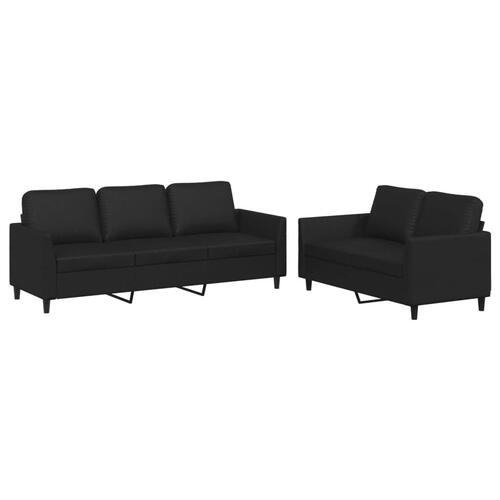 2 personers sofa med hynder kunstlæder sort