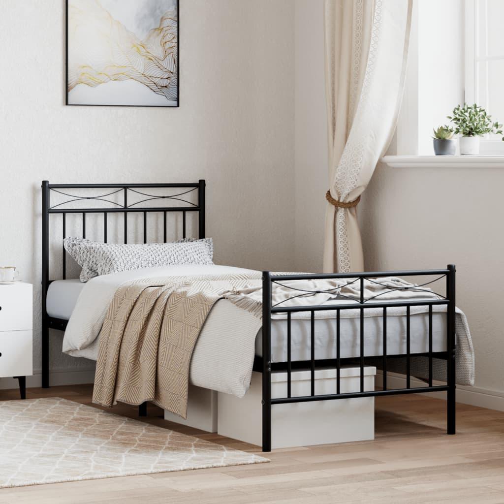Sengeramme med sengegavl og fodgærde 75x190 cm metal sort