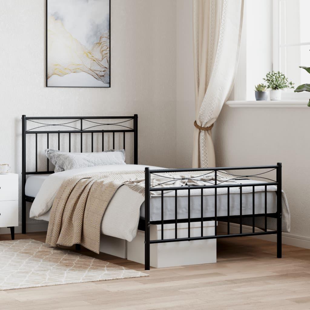 Sengeramme med sengegavl og fodgærde 100x190 cm metal sort billede
