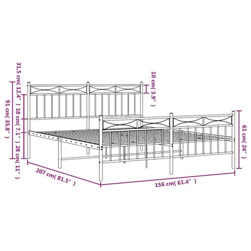 Sengeramme med sengegavl og fodgærde 150x200 cm metal hvid