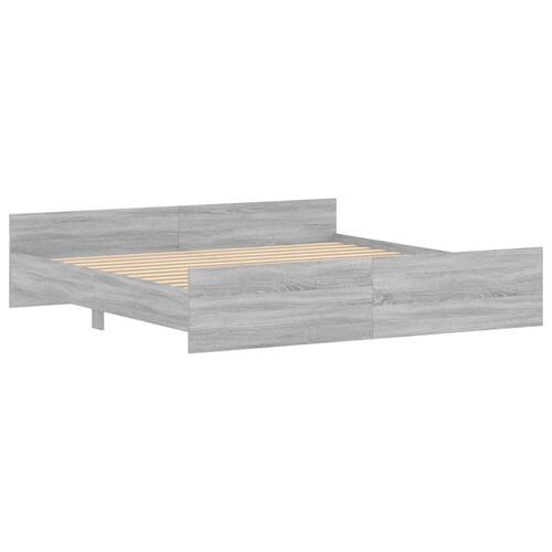 Sengeramme med sengegavl og fodgærde 200x200 cm grå sonoma-eg