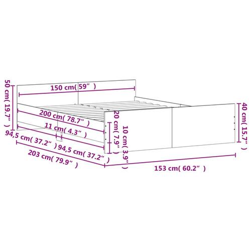 Sengeramme med sengegavl og fodgærde 150x200 cm grå sonoma-eg