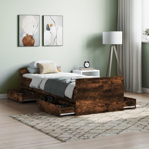 Sengeramme med sengegavl og fodgærde 75 x 190 cm - røget egetræ