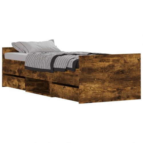 Sengeramme med sengegavl og fodgærde 75 x 190 cm - røget egetræ