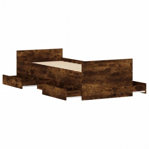 Sengeramme med sengegavl og fodgærde 75 x 190 cm - røget egetræ