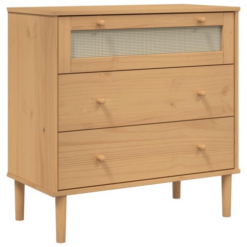 Kommode SENJA i massivt fyr med rattanlook, 80×40×80 cm - brun