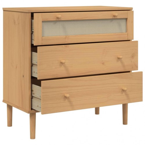 Kommode SENJA i massivt fyr med rattanlook, 80×40×80 cm - brun