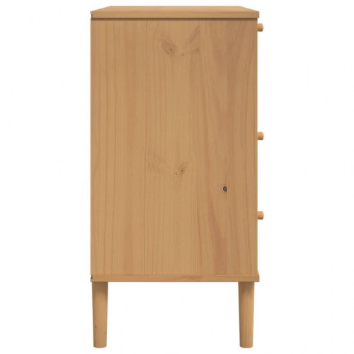 Kommode SENJA i massivt fyr med rattanlook, 80×40×80 cm - brun