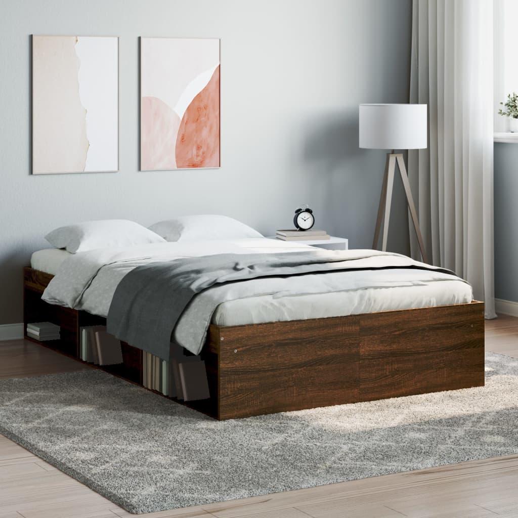 Sengeramme 120x190 cm - brun egetræsfarve med opbevaring