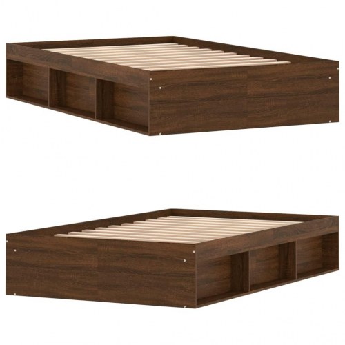 Sengeramme 120x190 cm - brun egetræsfarve med opbevaring
