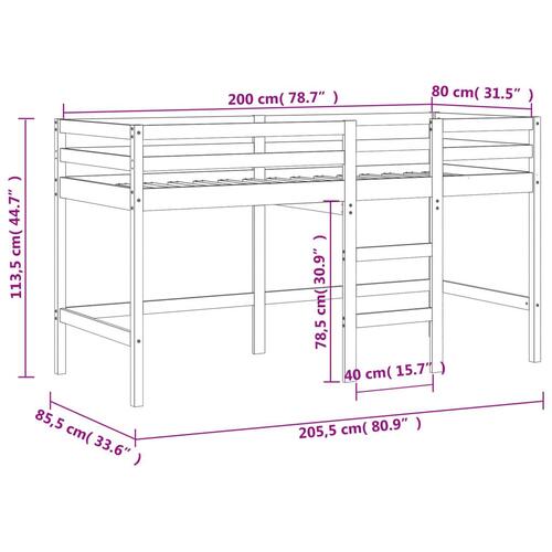 Højseng med stige 80x200 cm massivt fyrretræ hvid