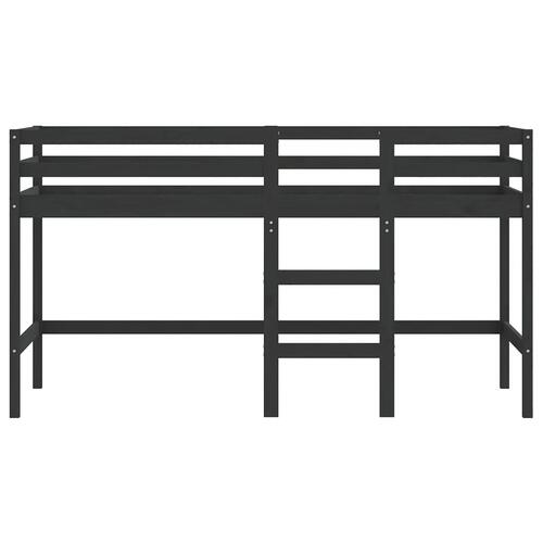 Højseng med stige 90x200 cm massivt fyrretræ sort