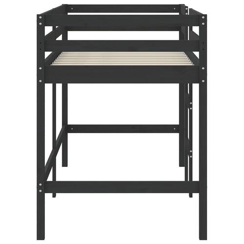 Højseng med stige 90x200 cm massivt fyrretræ sort