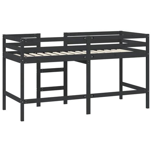 Højseng med stige 90x200 cm massivt fyrretræ sort
