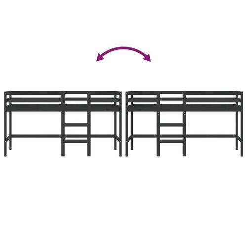 Højseng med stige 90x200 cm massivt fyrretræ sort