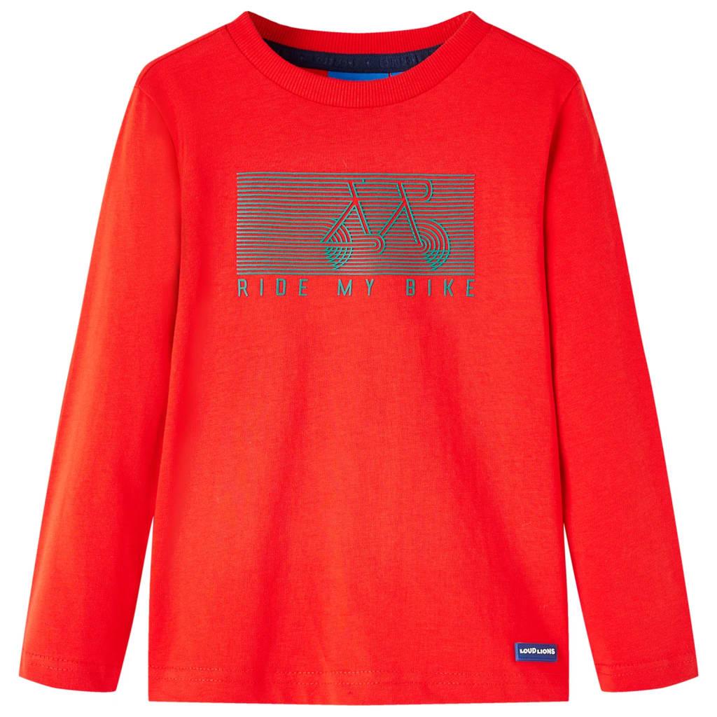 Langærmet T-shirt til børn - rød, str. 116 billede
