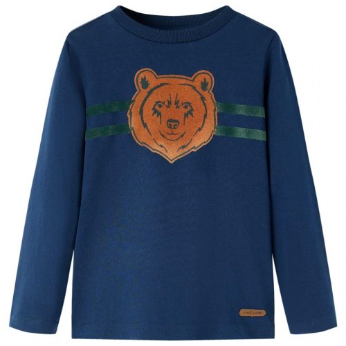 Langærmet T-shirt til børn med bjørneprint - marineblå, str. 104