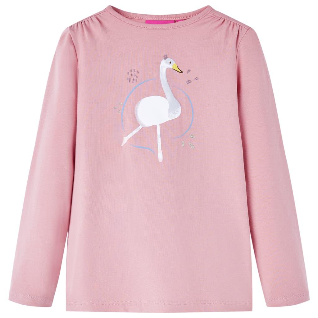 Langærmet T-shirt til børn - str. 116, lyserød med svane billede