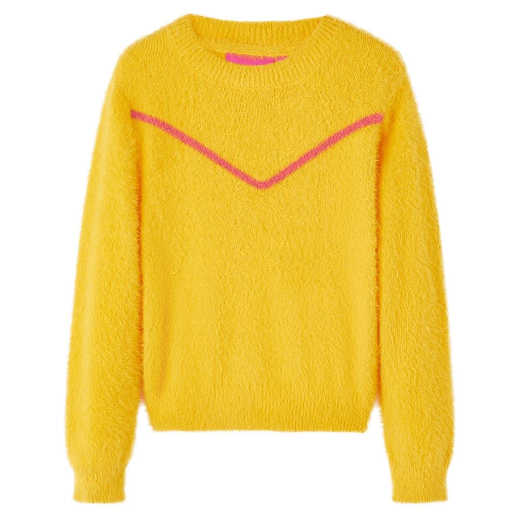 Sweater til børn str. 104 strikket okkergul billede