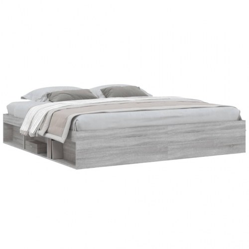 Sengeramme 200 x 200 cm - grå sonoma-eg med opbevaring
