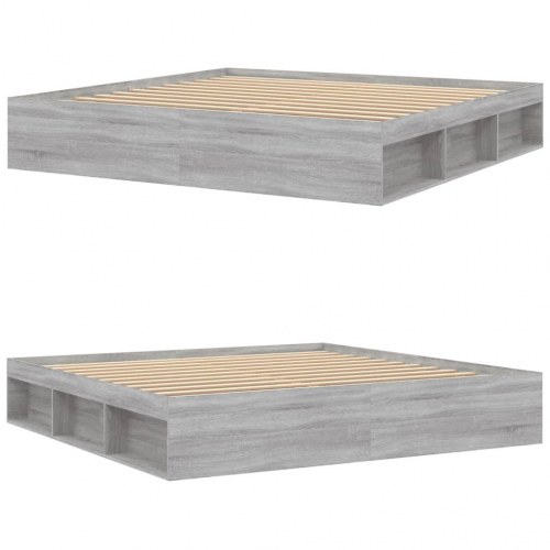 Sengeramme 200 x 200 cm - grå sonoma-eg med opbevaring