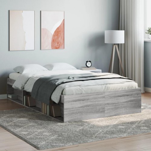 Sengeramme 120x190 cm - grå sonoma-eg med opbevaring